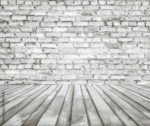 old white room with brick wall, vintage background