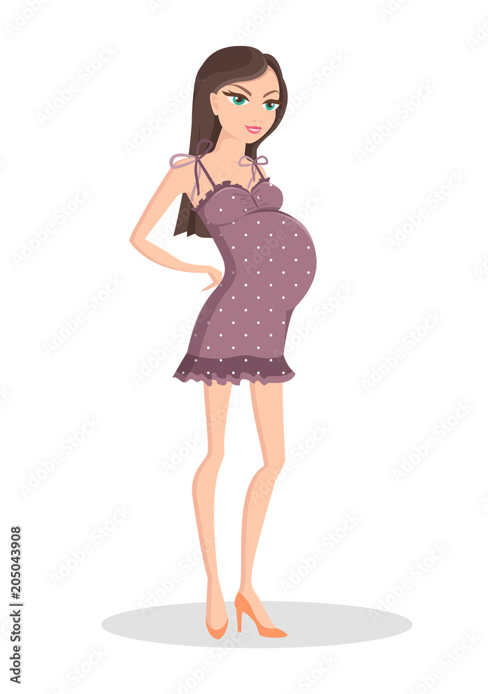 Cute Pregnant Girl with Beautiful Big Green Eyes