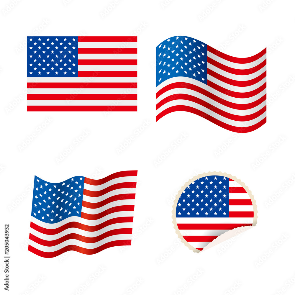 American flag design,badges and flags set. American flag design,badges and flags set.