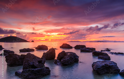 Colorful sunset on the sea in Koh  Mak island  Trat province  Thailand.