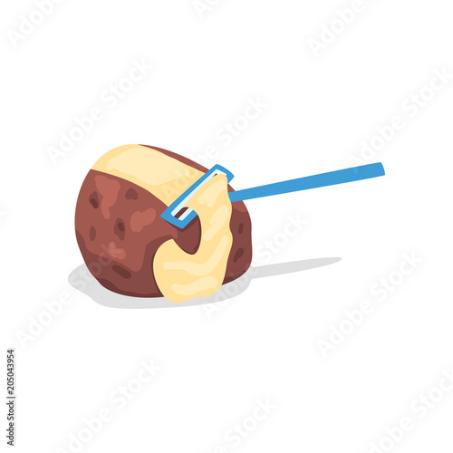 Peel poteto with peeler vector Illustration on a white background photo