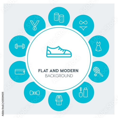 clothes, sports, beauty and cosmetics Infographic Circle outline Icons Set. Contains such Icons as  business,  website,  elements,  background,  pattern,  brush and more. Fully Editable. Pixel Perfect