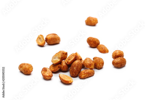 Spicy hot peanuts pile isolated on white background