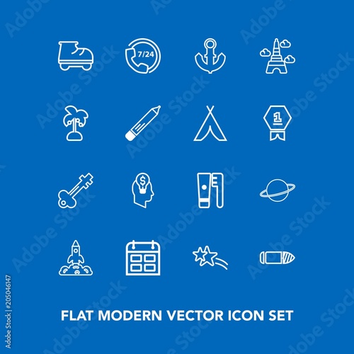 Modern Simple Vector Icon Set On Blue Background With Business Anchor Old Science Health White Horizontal Falling Help Ship Lock Door Idea Brush Space Gun Day Key Planet Call Icons Stock Vector