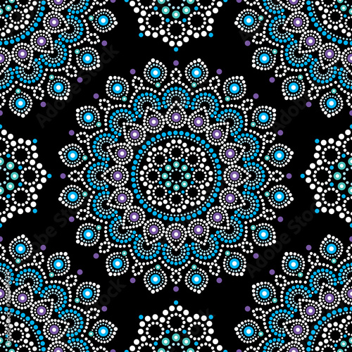 Dot painting vector seamless pattern with mandalas, Australian ethnic design, Aboriginal dots pattern ethnic styl