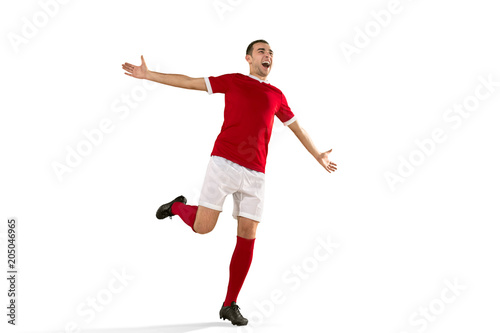 Professional football soccer player isolated white background