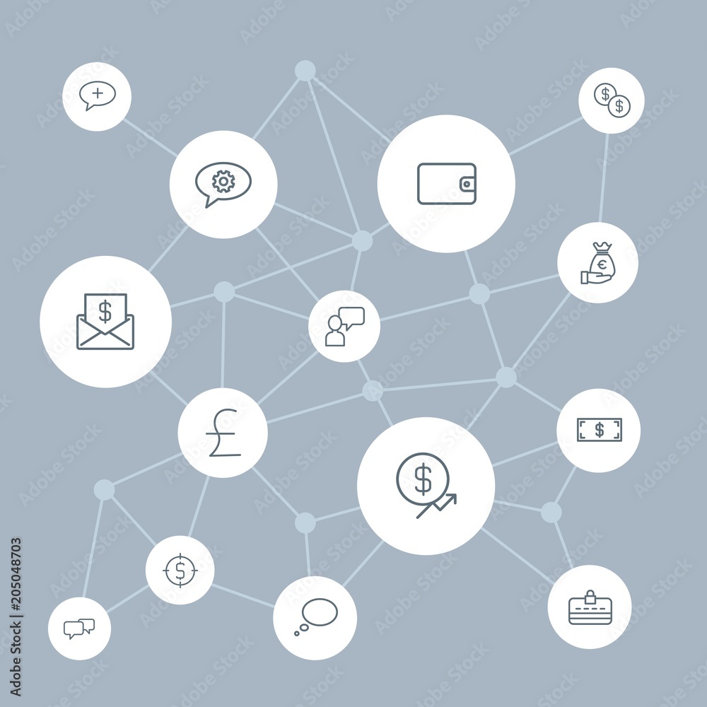 Abstract background with polygonal connected lines and money, chat and messenger outline icons. Can be use for websites, mobile apps, presentations and other design works Abstract background with polygonal connected lines and money, chat and messenger outline icons. Can be use for websites, mobile apps, presentations and other design works