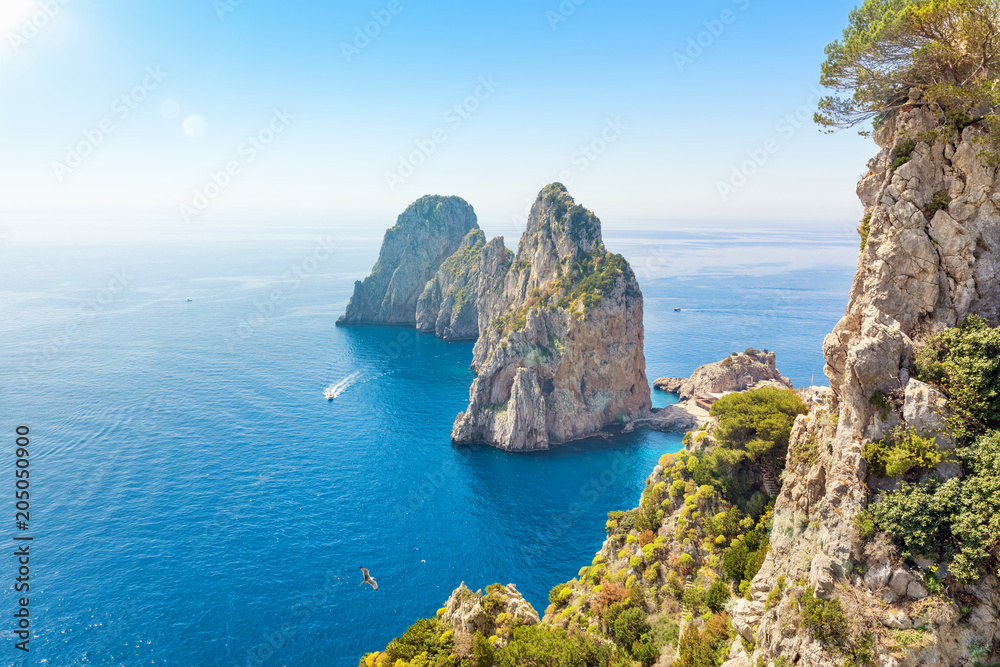 Famous Faraglioni rocks from Capri island, Italy