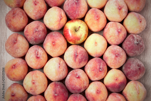 Peach and apple fruit background, healthy vegan food.