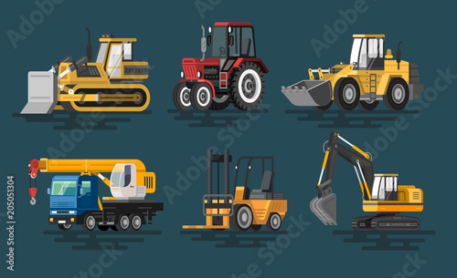 Vector illustration of flat construction machines