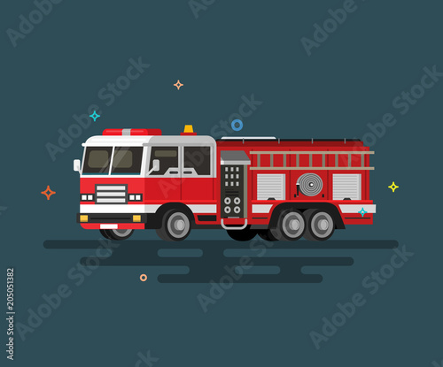 Vector illustration of flat fire engine.
