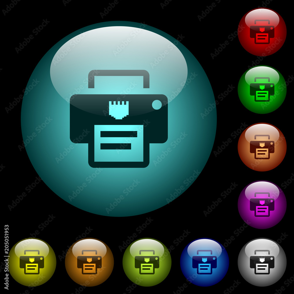 IP printer icons in color illuminated glass buttons
