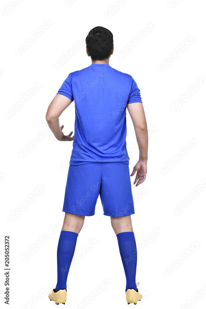 Rear view of asian soccer player in blue jersey Rear view of asian soccer player in blue jersey