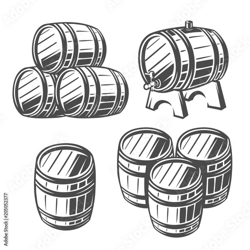 Barrel. Black and white illustration.