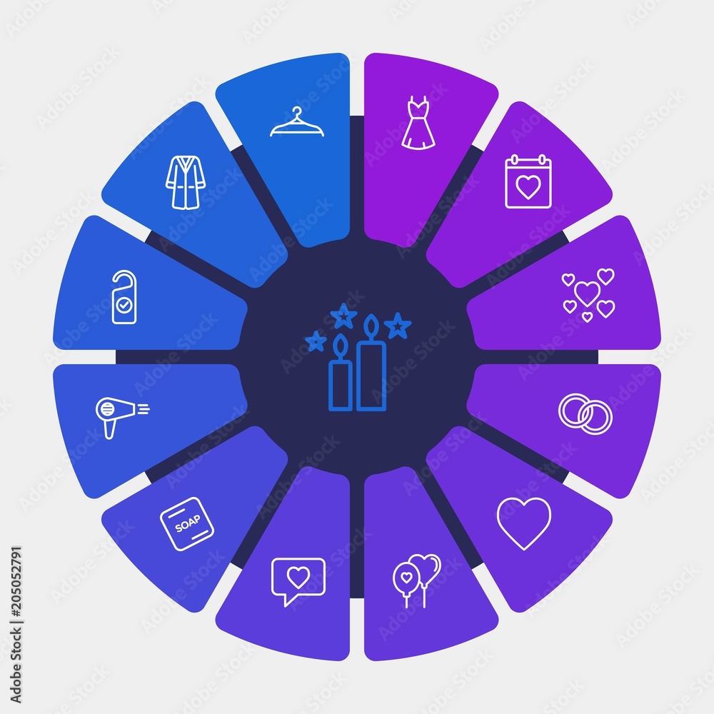 hotel, clothes, valentine Infographic Circle outline Icons Set. Contains such Icons as gold, heart, fashion, room, dryer, heart, valentine, balloon, white and more. Fully Editable. Pixel Perfect hotel, clothes, valentine Infographic Circle outline Icons Set. Contains such Icons as gold, heart, fashion, room, dryer, heart, valentine, balloon, white and more. Fully Editable. Pixel Perfect