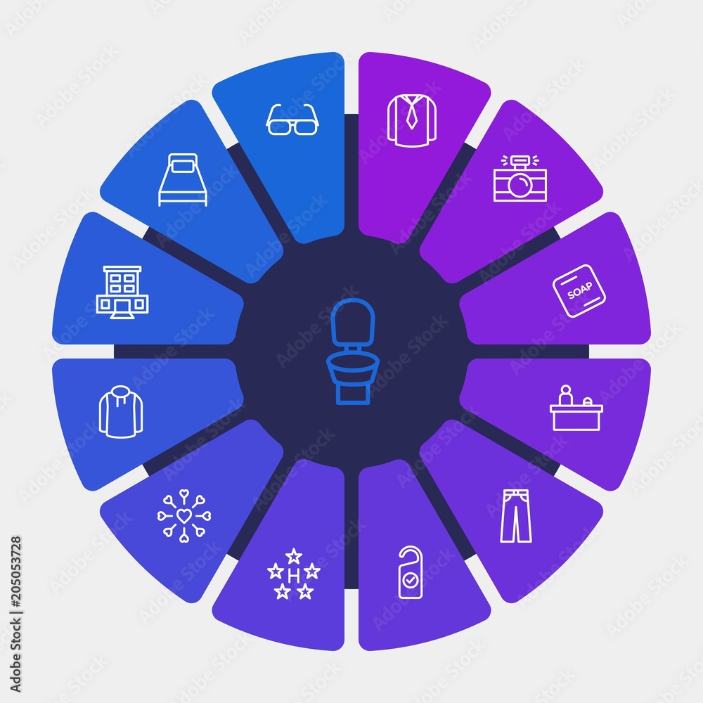 hotel, clothes, valentine Infographic Circle outline Icons Set. Contains such Icons as blue, hotel, interior, architecture, pillow, retro, door, travel and more. Fully Editable. Pixel Perfect hotel, clothes, valentine Infographic Circle outline Icons Set. Contains such Icons as blue, hotel, interior, architecture, pillow, retro, door, travel and more. Fully Editable. Pixel Perfect