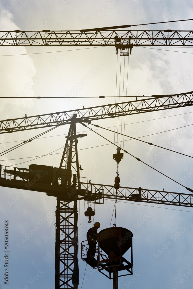 Construction site with crane, Industrial crane construction