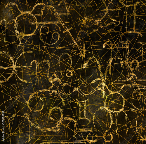 Fotografija Abstract background with zodiac symbols on black texture