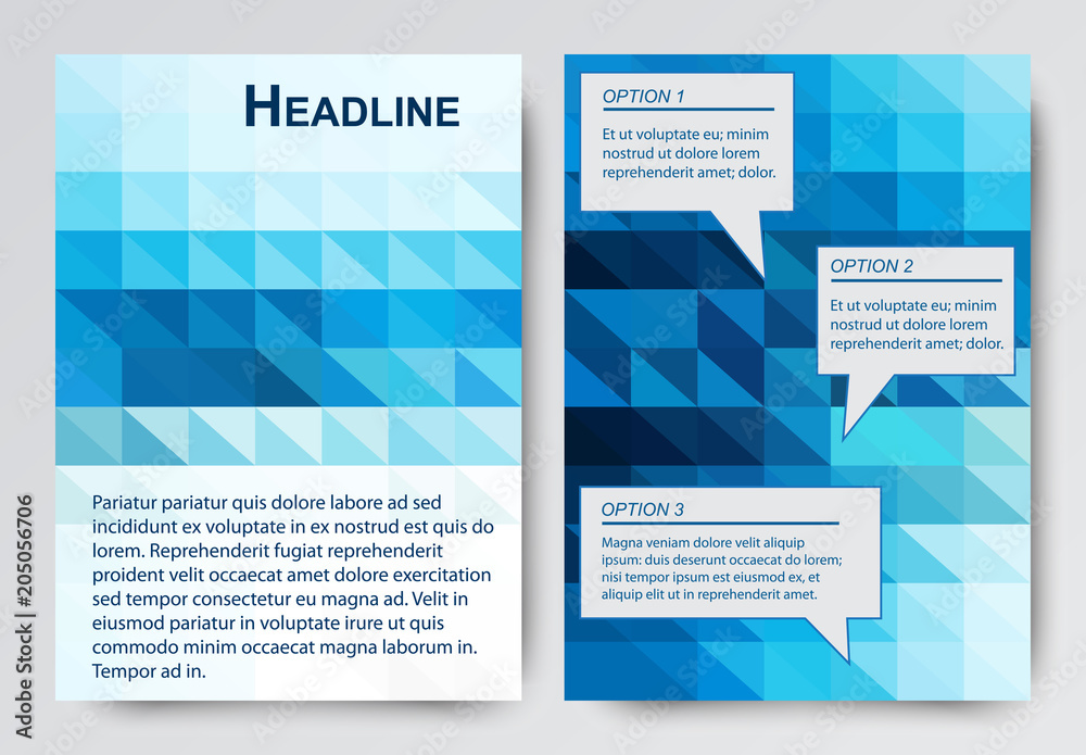 Abstract vector modern flyer, brochure design template with colorful geometric triangular background.