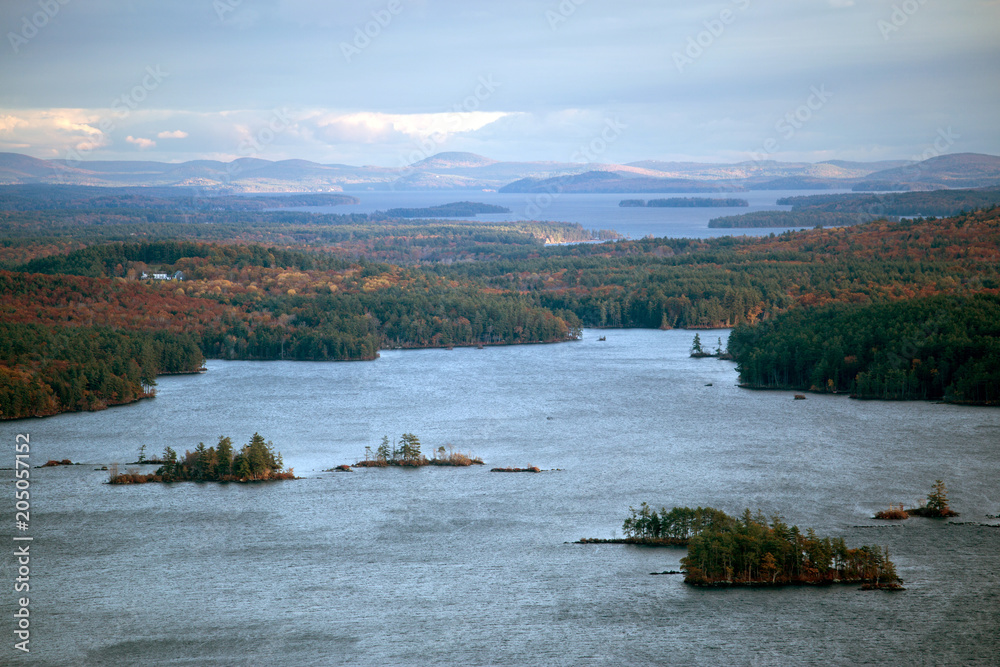Mountains and Squam Lake in autumn