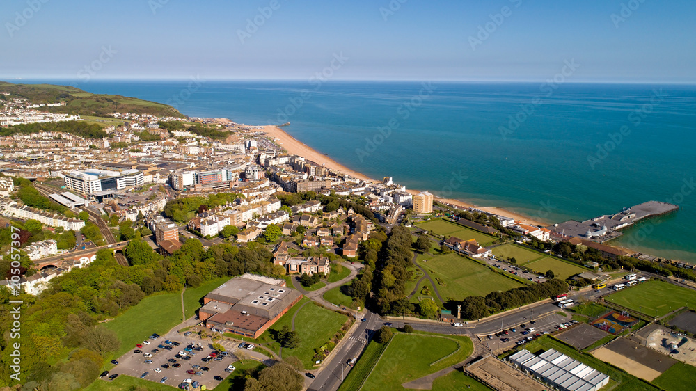 Vue aérienne d'Hastings dans l'East Sussex, Angleterre