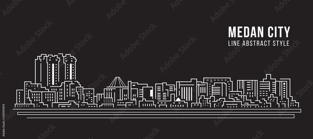 Cityscape Building Line art Vector Illustration design - Medan city