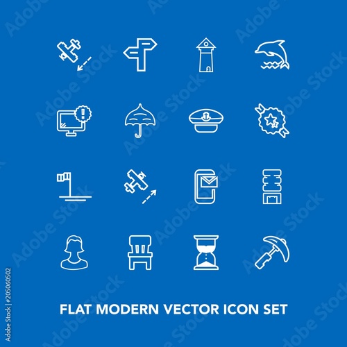 Modern, simple vector icon set on blue background with cooler, aircraft, picking, home, wildlife, cold, way, flight, mail, room, email, phone, human, time, hourglass, comfortable, industry, sand icons