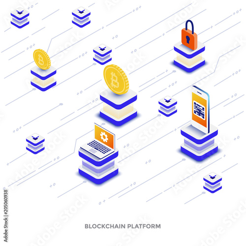 Flat color Modern Isometric Illustration - Blockchain platform