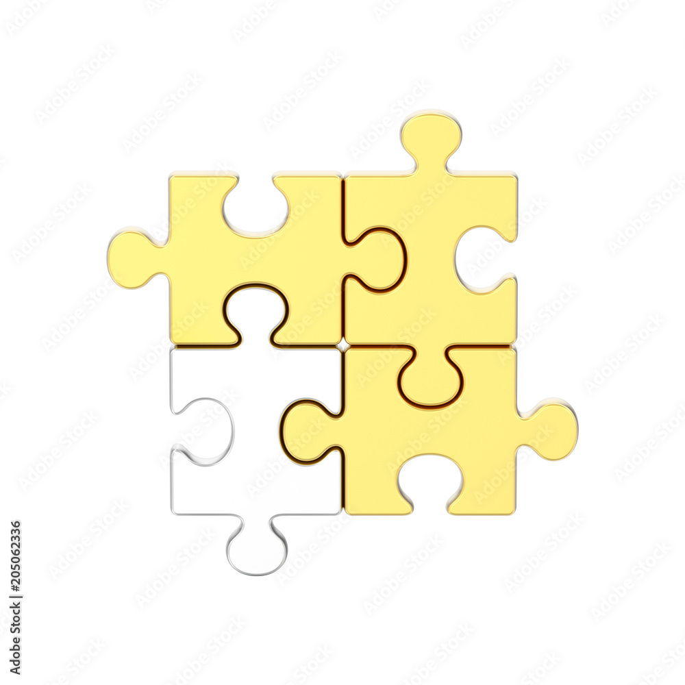 3D illustration isolated group of gold and silver puzzles 3D illustration isolated group of gold and silver puzzles