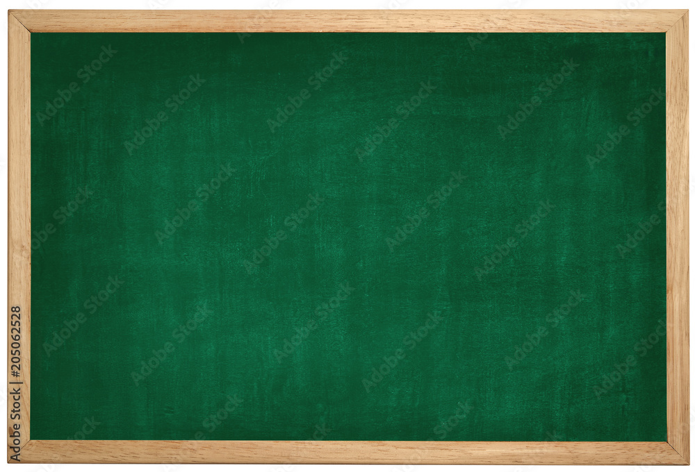 Blank green chalkboard with wood frame is on white background Blank green chalkboard with wood frame is on white background