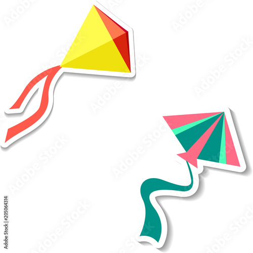 Colorful kite stickers isolated on white.