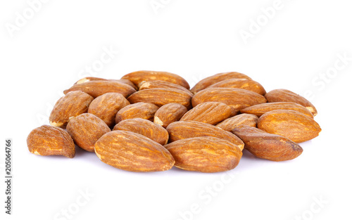 Almond seeds on white background