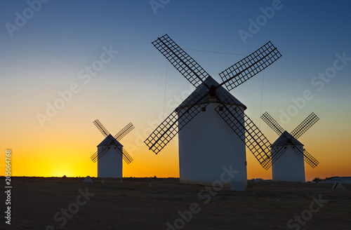 Traditional windmills at rising, Campo de Criptana, La Mancha, Spain