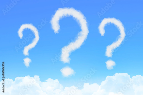 Clouds fluffy as question mark on blue sky background.
