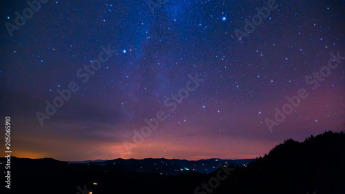 Fantastic view at the starry sky. Astrophotography.