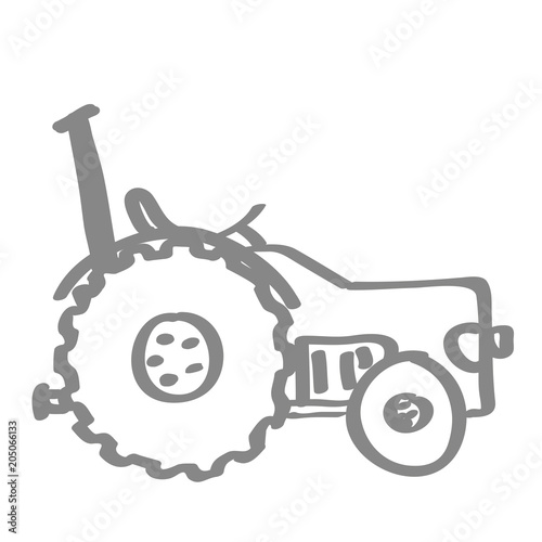 Handgezeichneter Traktor in grau