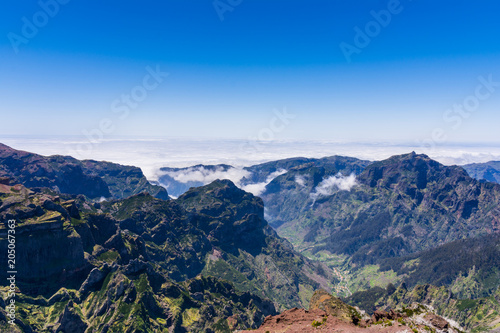 Trekking at the highest mountain of Madeira, Pico Ruivo, Portugal © boivinnicolas