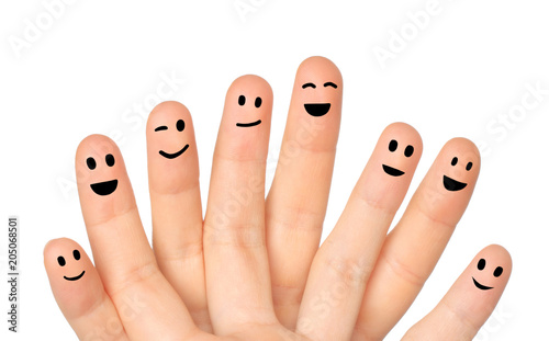 Happy fingers on white background