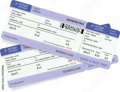 Variant of two violet boarding pass airplane tickets. Vector illustration