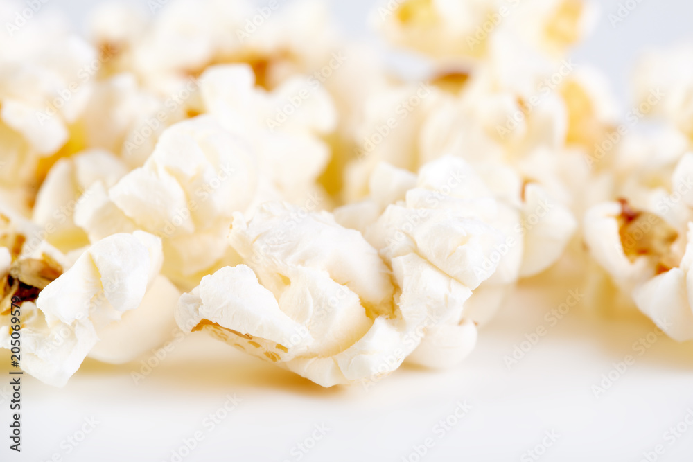 Popcorn border isolated on white. Film. Fast food. Corn