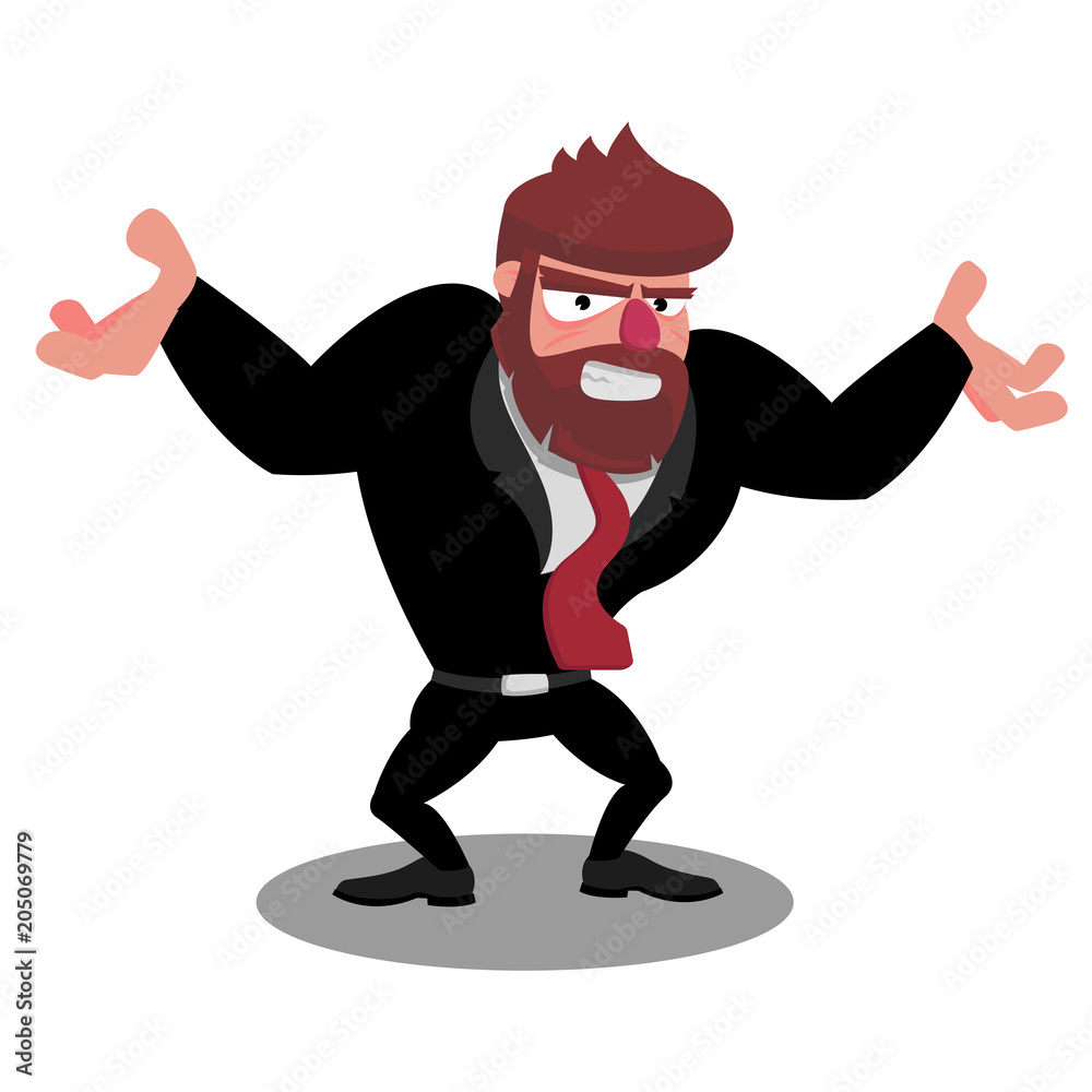 Brutal boss embarrassedly raising his hands standing on a white background Brutal boss embarrassedly raising his hands standing on a white background