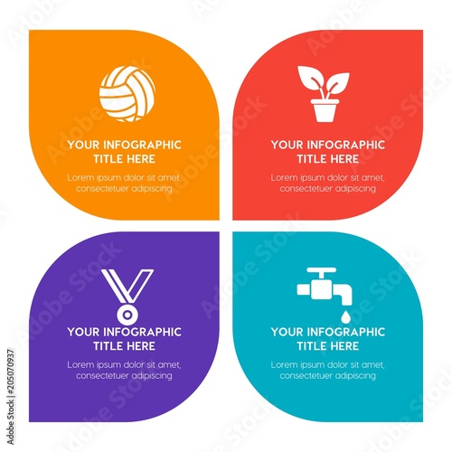 Flat science, sports, nature infographic timeline template with floral shape for presentations, advertising, annual reports