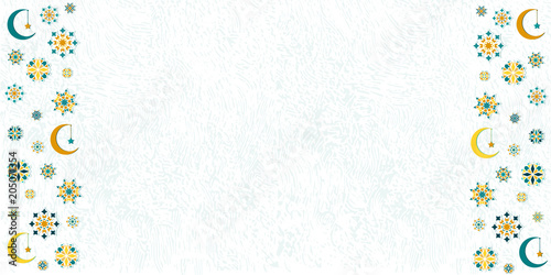 Beautiful vector background, for greeting card, packing paper, banner, business card, celebration or decoration for the Ramadan holiday. Geometric abstract ornament in the form of flowers, month, star