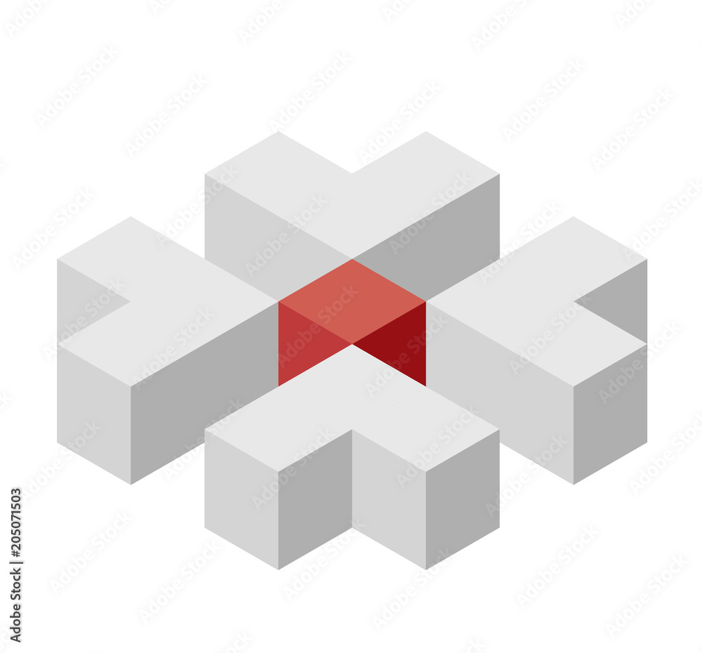 Abstract cube vector shape reminiscent of technological development, nanotechnology component. Isometric brand of scientific institution, research center, laboratories. Minimalistic block shape Abstract cube vector shape reminiscent of technological development, nanotechnology component. Isometric brand of scientific institution, research center, laboratories. Minimalistic block shape