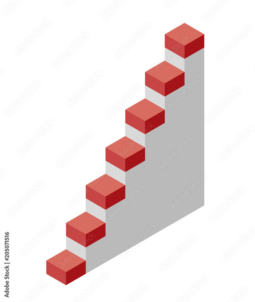 Vector cube shape evoking the ascending staircase. Minimalistic block like architecture stairs from aerated concrete. Master isolated illustration, isometric exploration industry icon symbol, white ba Vector cube shape evoking the ascending staircase. Minimalistic block like architecture stairs from aerated concrete. Master isolated illustration, isometric exploration industry icon symbol, white ba