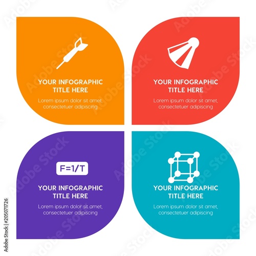 Flat science, sports, nature infographic timeline template with floral shape for presentations, advertising, annual reports