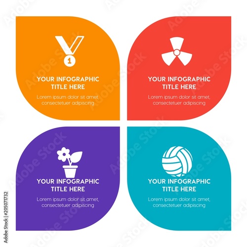 Flat science, sports, nature infographic timeline template with floral shape for presentations, advertising, annual reports