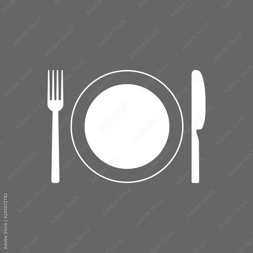 Plate fork and knife icon. Vector illustration. Flat design. Plate fork and knife icon. Vector illustration. Flat design.