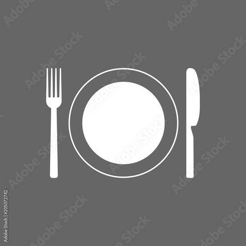 Plate fork and knife icon. Vector illustration. Flat design.