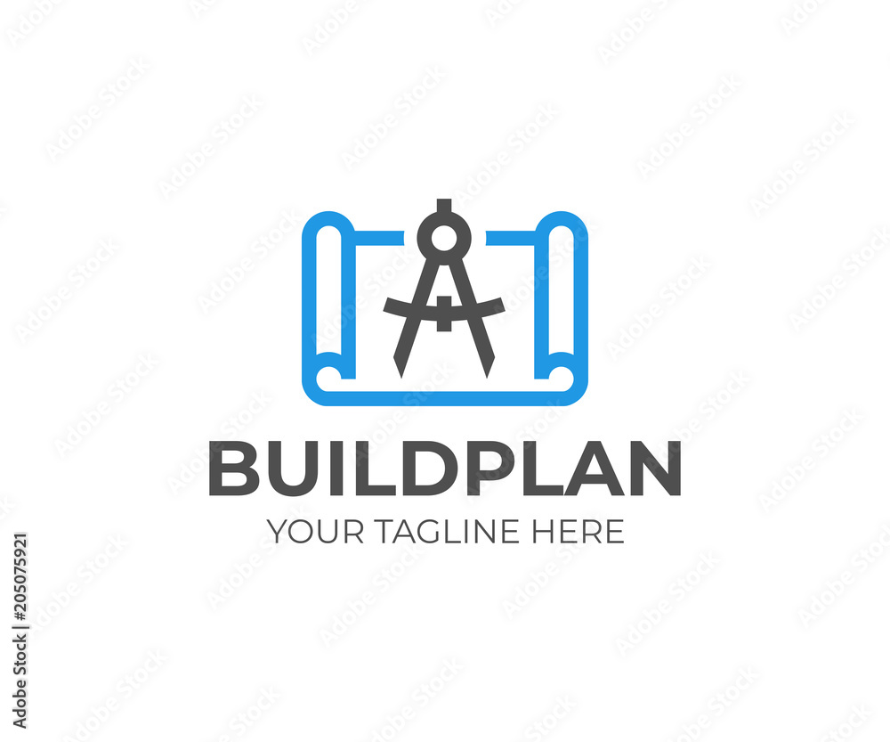 Building plan with divider logo template. Architectural project vector design. Construction blueprint logotype Building plan with divider logo template. Architectural project vector design. Construction blueprint logotype